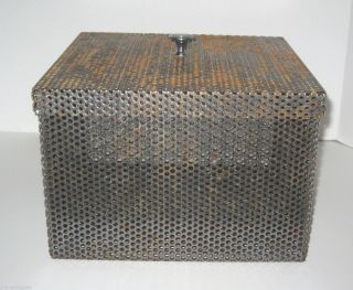 Vintage Steel Metal Mesh Covered Storage Box Industrial Machine Age 10 X 10 X 7 photo