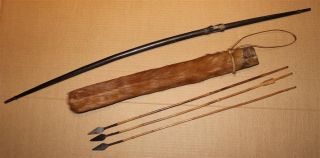 Congo Old African Bow With 3 Arrows Quiver Pigmy Ancien Arc Flèche Afrika Pygmee photo