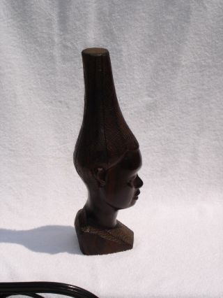 Vintage African Nigerian Hand Carved Dark Wood Bust Women Fertility Goddess photo