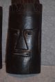 2 Antique Vtg Wood Carved African ? Tribal Face Mask Sculpture Hair Oceania Masks photo 2