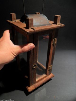Antique Vintage Style Primitive Wood Lantern Lighting Candle Lamp Iron photo