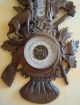 Old German Folk Art Wood Carved Wall Barometer And Thermometer Deer About 1900 Carved Figures photo 2