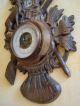 Old German Folk Art Wood Carved Wall Barometer And Thermometer Deer About 1900 Carved Figures photo 4