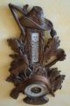 Old German Folk Art Wood Carved Wall Barometer And Thermometer Deer About 1900 Carved Figures photo 7