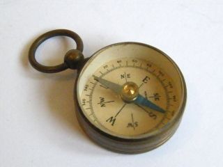Vintage - Small Brass Fob Compass - Foreign Import - Gwo - Circa 1950 photo