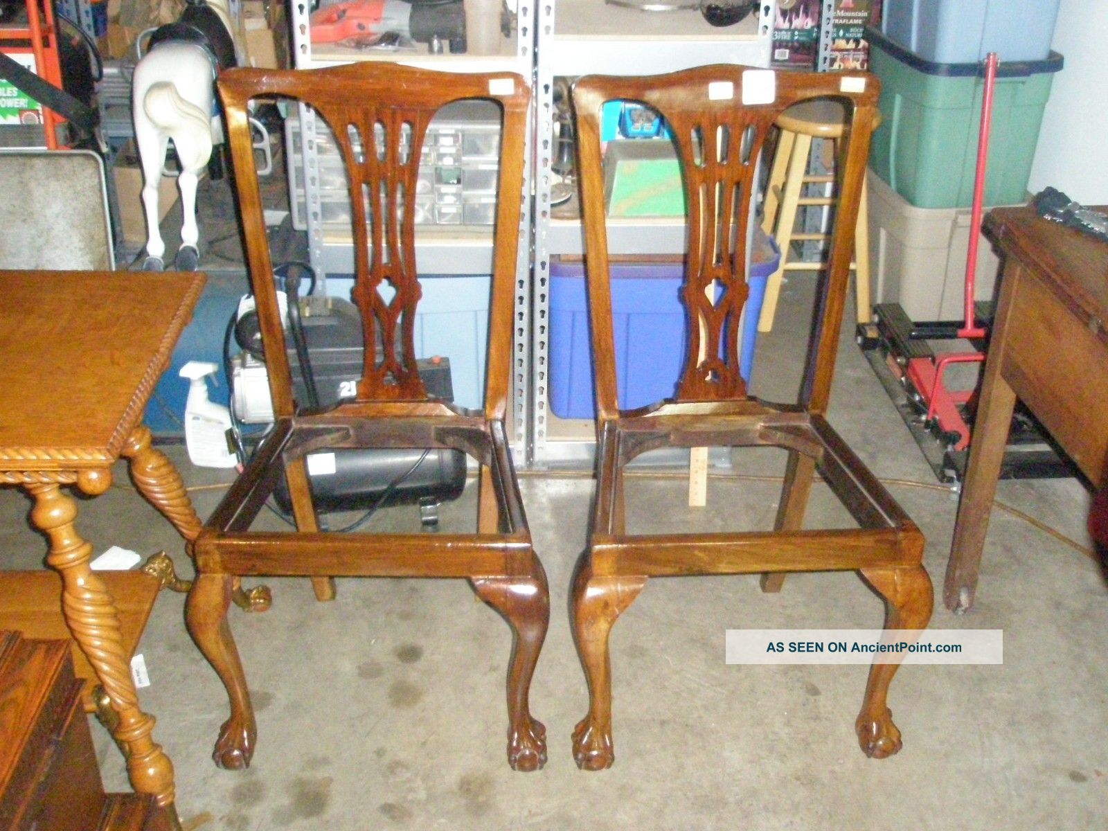 2 Antique Chippendale Claw Ball Feet Chairs Mahogany Hand Carved Shell Unknown photo