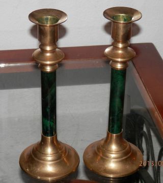 Brass And Green Overlay Candle Stick Holders photo