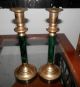 Brass And Green Overlay Candle Stick Holders Metalware photo 1