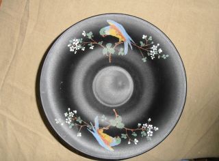 Gorgeous Large,  Black,  Handpainted Bowl With Parrots & Tree Limbs And Flowers photo