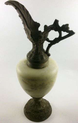 Antique Vintage Bronze Urn Decorative Pitcher Enamel Yellow With Cherub Face photo
