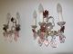 C 1920 French Tole Floral Crystal Pink Grapes 3 Light Sconces Vintage Old Wow Chandeliers, Fixtures, Sconces photo 1