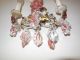 C 1920 French Tole Floral Crystal Pink Grapes 3 Light Sconces Vintage Old Wow Chandeliers, Fixtures, Sconces photo 3