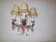 C 1920 French Tole Floral Crystal Pink Grapes 3 Light Sconces Vintage Old Wow Chandeliers, Fixtures, Sconces photo 5