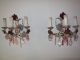 C 1920 French Tole Floral Crystal Pink Grapes 3 Light Sconces Vintage Old Wow Chandeliers, Fixtures, Sconces photo 6