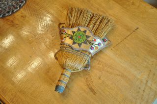 Old Native American Beaded Whisk Broom Wall Pocket Whimsey W Butterfly Florals photo