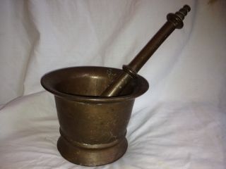 Antique Bronze Mortar And Pestle Set Very Solid Thick And Heavy,  Old Apothecary photo