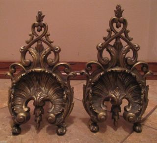 Antique Art Nouveau French Bronze Andirons Fabulous Pair Exquisite High Relief photo
