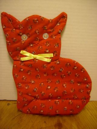 Primitive Calico Cat Potholder,  Red Floral Fabric Handmade Country Decor Rb - 4b photo