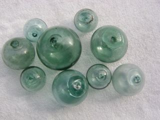 Ten 2+1/4 Inch - 4 Inch Japanese Glass Floats Balls Buoys (c) photo