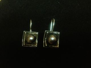 Antique Sterling Silver Pearl Earrings Unique Metallic Iridescence Color Beauty photo