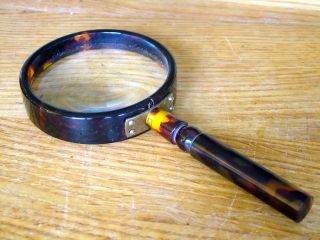 Antique Vintage Faux Tortoise Shell Handle Magnifying Glass Quizzing Nr photo