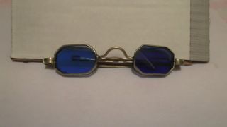 Antique Vintage 1800 ' S Wire Rim Sunglasses Cobalt Blue Lenses Civil War Era photo