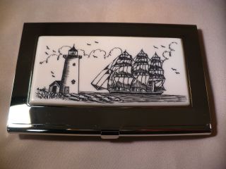 Business Card Holder - Resin Inlay Side Ship - Lighthouse photo