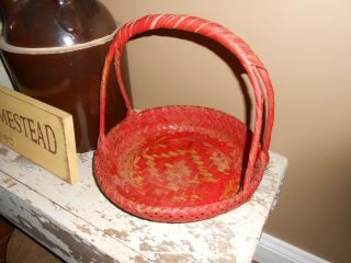 Antique Primitive Very Old Vintage Red Basket photo