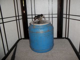 Antique Stoneware Lined Metal Thermos Jug W/bail Handle photo