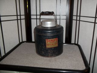 Antique Stoneware Lined Metal Thermos Jug W/bail Handle photo