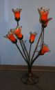 Wrought Iron Floor Lamp,  Art Deco Style Orange Hand Blown Glass Shades Lamps photo 2