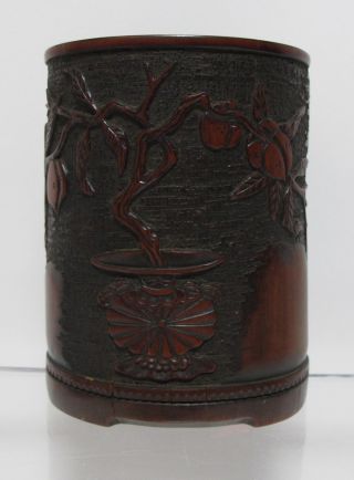 Japan Late 1800 ' S Meiji Lacquered Carved Bamboo Scholar Brush Pot - Bitong Yqz photo