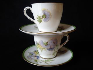 2 Royal Doulton Demi Tasse Glamis Thistle Cup Saucer 1938 Signed photo
