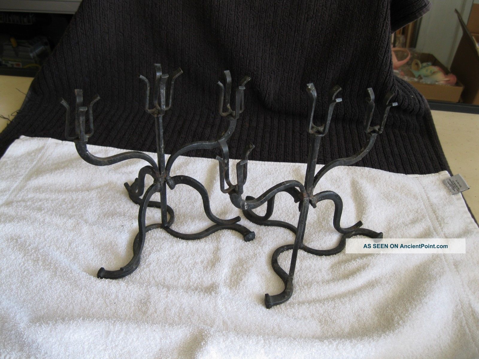 Vintage Pair Wrought Iron Candelabras 3 Candles Other photo