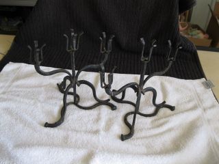 Vintage Pair Wrought Iron Candelabras 3 Candles photo
