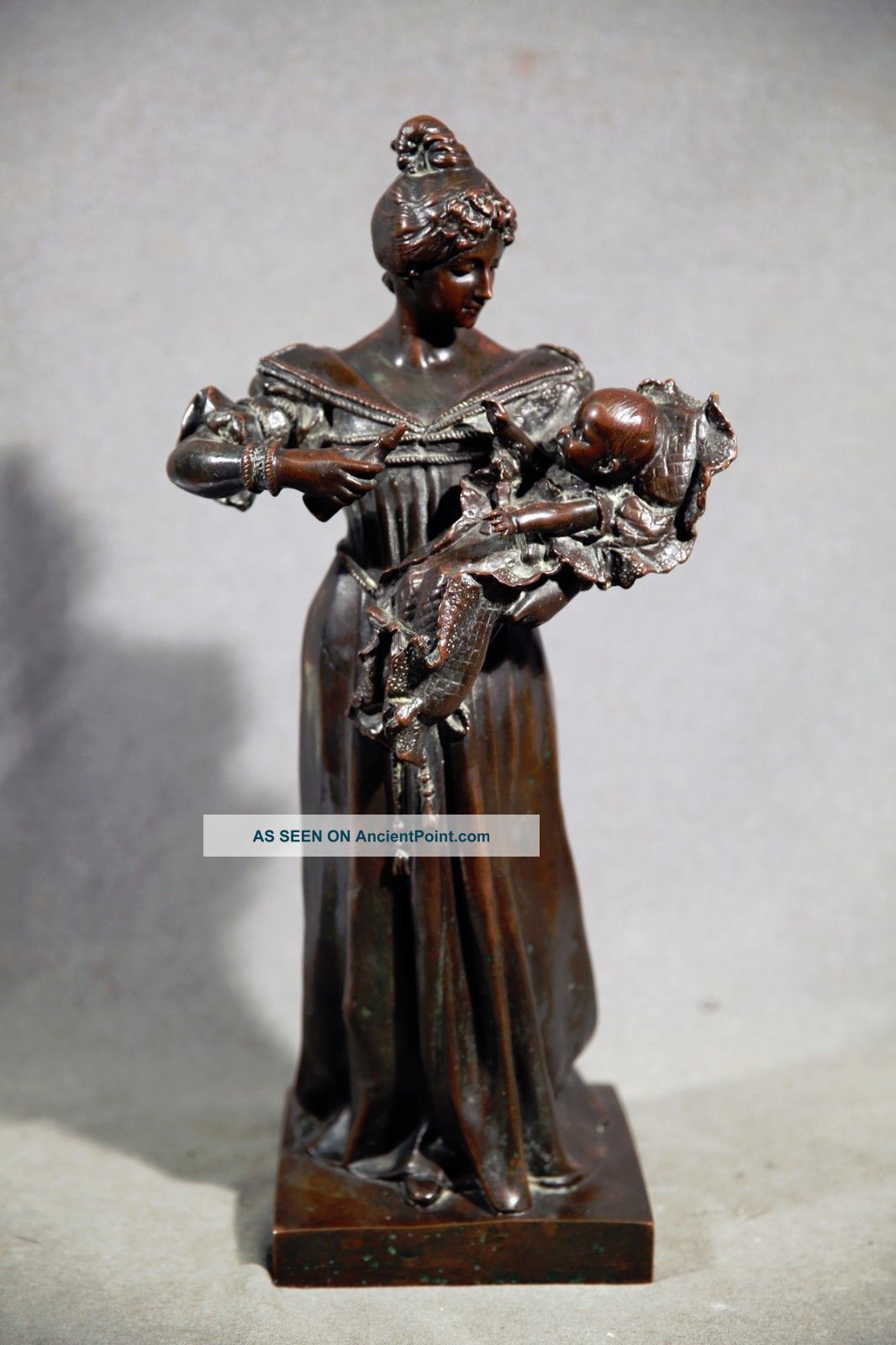 Antique Bronze Of Mother & Child By Friedrichs Hagen & Foundry Stamp Metalware photo