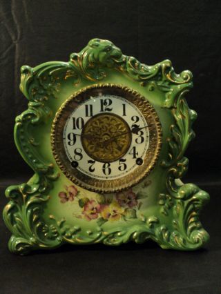 Gorgeous American Gilbert Porcelain / China Case Shelf Clock photo
