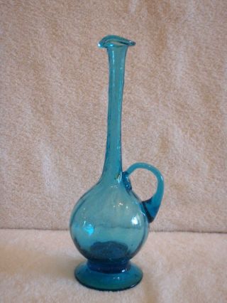 Antique Light Blue Art Glass Twisted Long Skinny Neck Pitcher Bud Vase Unsigned photo
