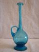 Antique Light Blue Art Glass Twisted Long Skinny Neck Pitcher Bud Vase Unsigned Vases photo 2