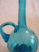 Antique Light Blue Art Glass Twisted Long Skinny Neck Pitcher Bud Vase Unsigned Vases photo 6