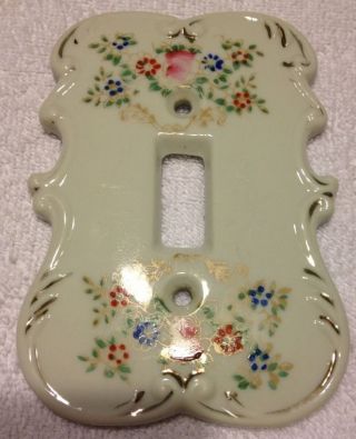 Antique Porcelain Switchplate Floral Single photo