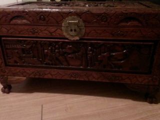 Vintage Hand Carved Wood Trunk Belonged To Johnny Cash Family photo