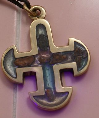 Ancient Byzantine / Celtic Cross With Roman Glass Irridescent Pendant photo