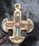 Ancient Byzantine / Celtic Cross With Roman Glass Irridescent Pendant Roman photo 3