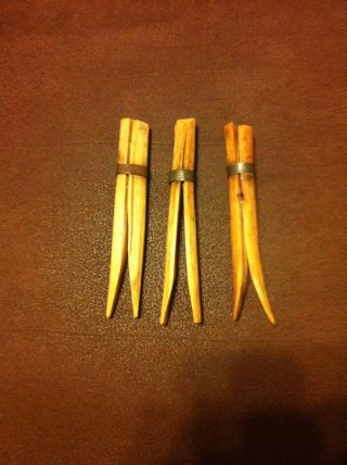 Rare 1800 ' S Early Antique Primitive Handmade Clothespins With Tin Metal Band photo