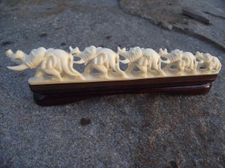 Vintage Chinese Hand Carved Faux Ivory Elephant Bridge 5 1/4 
