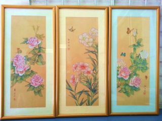 Three Chinese Vintage Hand Printing On Silk Signed/marked photo