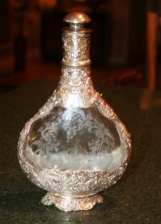Antique Sterling Silver Overlay Bottle / Flask Storck & Sinsheimer,  Hanau photo