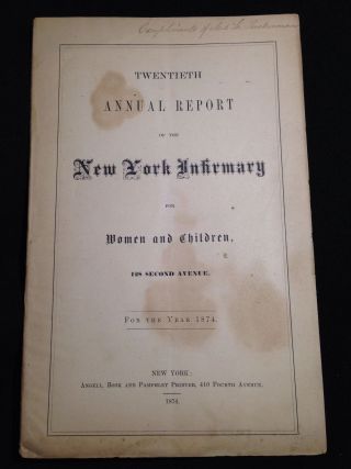 1874 New York Infirmary For Women & Children Report Downtown Hospital Medical photo