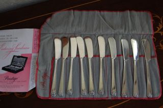Vintage 1950 ' S Silver Plate Oneida/bordeaux/10 Individual Butter Spreaders/nice photo
